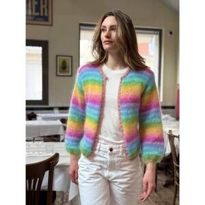 NEW ROSE CARMINE mini jacket stripes cardigan in pastels rainbow